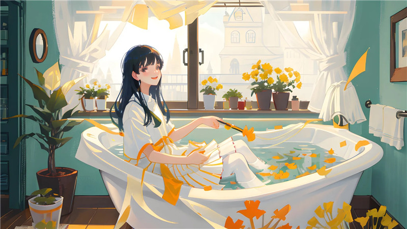 少女与浴缸主题图集高清壁纸原画插画美术绘画图片素材