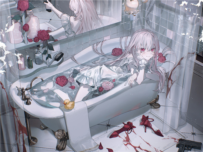 少女与浴缸主题图集高清壁纸原画插画美术绘画图片素材